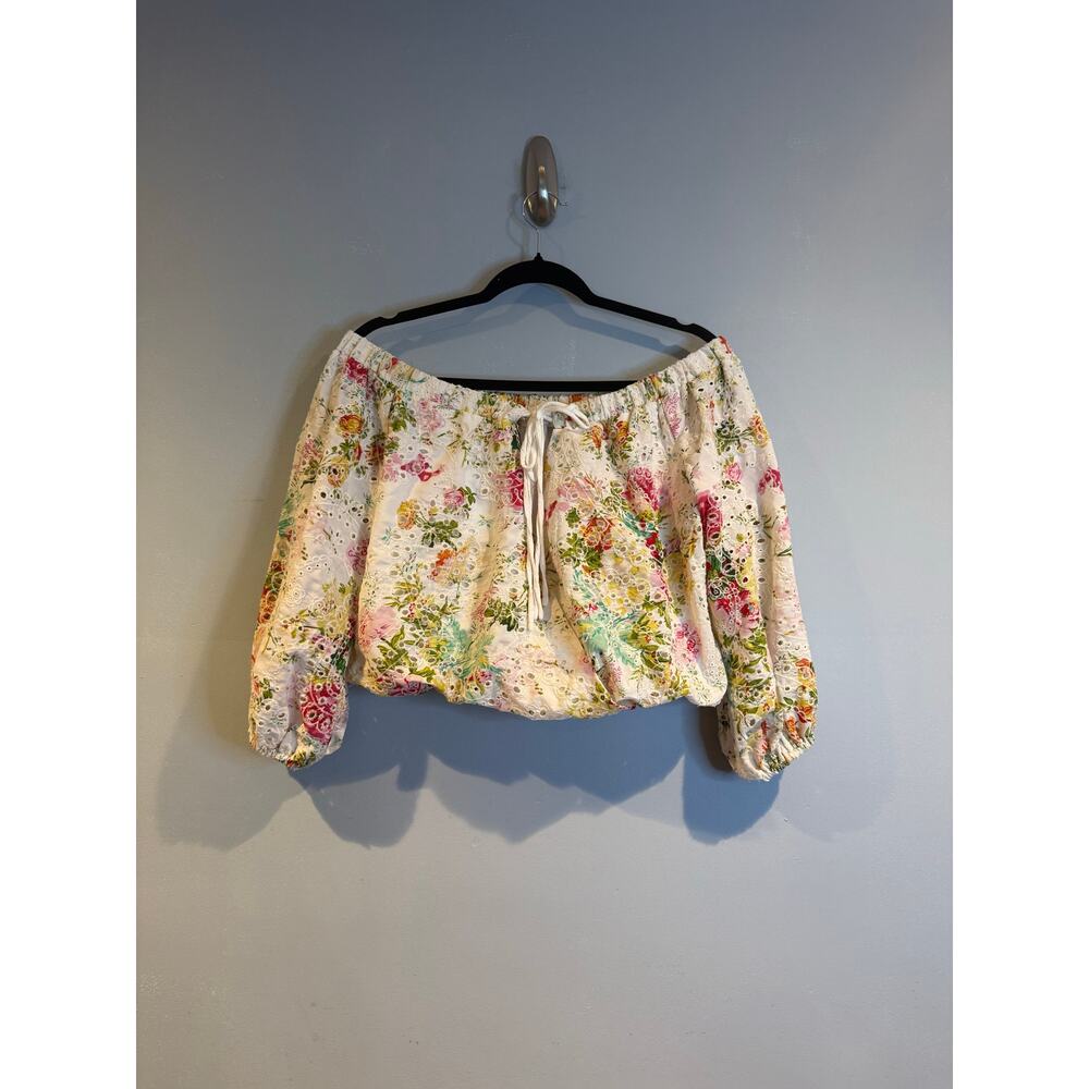 ASTR The Label Floral Eyelet Off-Shoulder Peasant Top – Size M